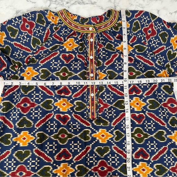 Sezane Robe Glorina Midi Dress in Candy Multicolor Ikat Print Embroidered Trim - Picture 7 of 16